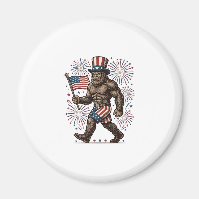 Imán Fuegos Artificiales Patrióticos Sasquatch Grabado  (Frente)