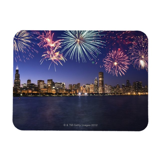 Imán Fuegos artificiales sobre el perfil de Chicago 2 (Horizontal)