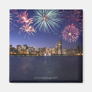 Imán Fuegos artificiales sobre el perfil de Chicago 2