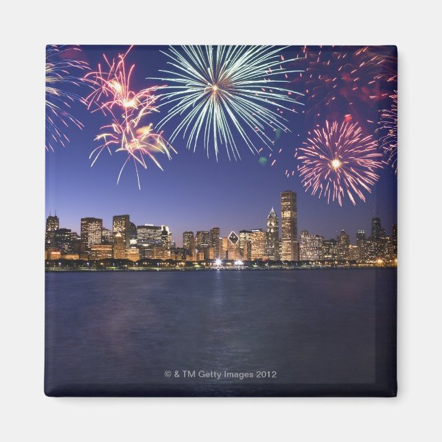 Imán Fuegos artificiales sobre el perfil de Chicago 2 (Frente)