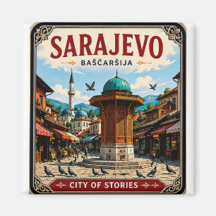Imán 🧲 Fuente de Sebilj de Sarajevo Souvenir de Vacaci