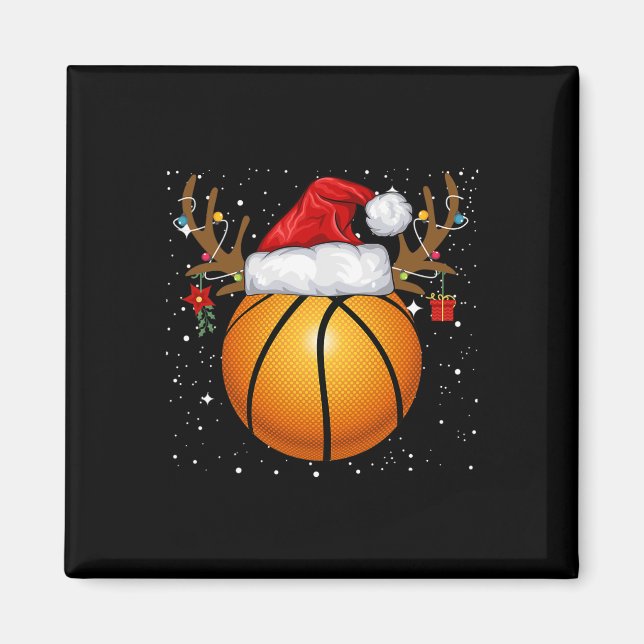Imán Fun Basketball Reindeer Santa Hat Navidades Holida (Frente)