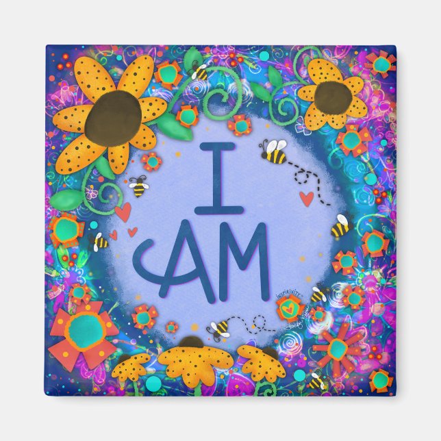 Imán Fun Bumblebee Blue Bonito Estoy Inspirando Floral (Frente)