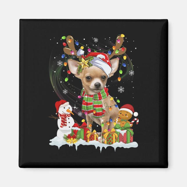 Imán Fun Chihuahua Navidades Ugly Dog Santa Hat Luces (Frente)
