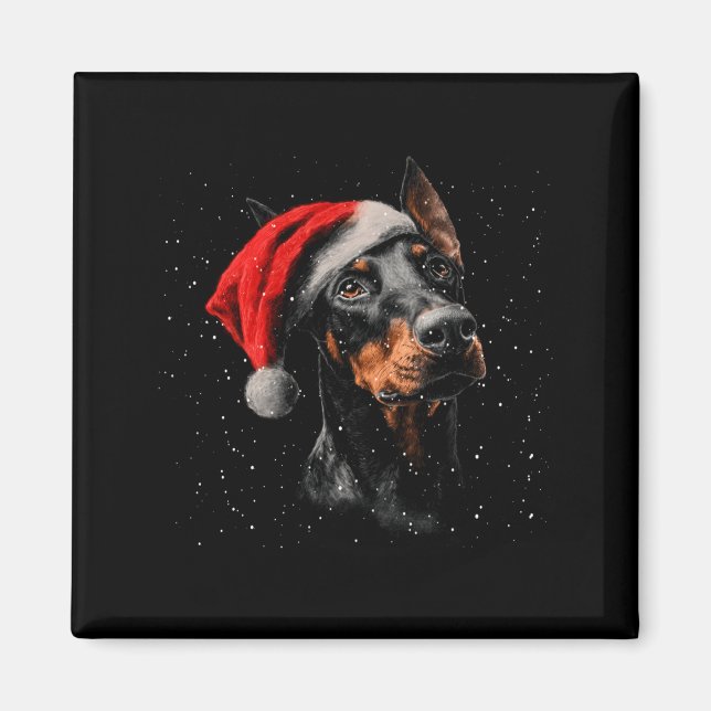 Imán Fun Doberman Dog Christmas Lights Santa Hat Long S (Frente)