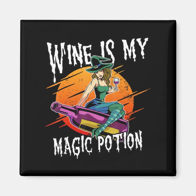 Imán Fun Halloween Bebe Witch Magic Wine Drinker (Frente)