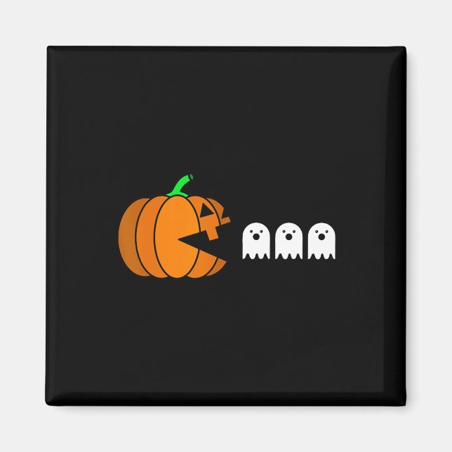 Imán Fun Halloween Calabaza comiendo fantasma (Frente)
