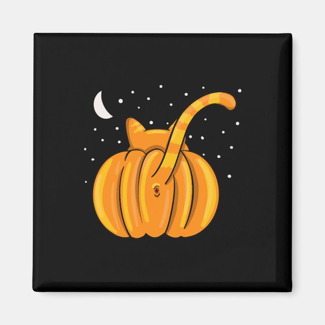Imán Fun Halloween Cat Butt Pumpkin Naranja Tab (Frente)