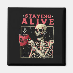 Imán Fun Halloween Estando viva Coffee Skeleton Stay S