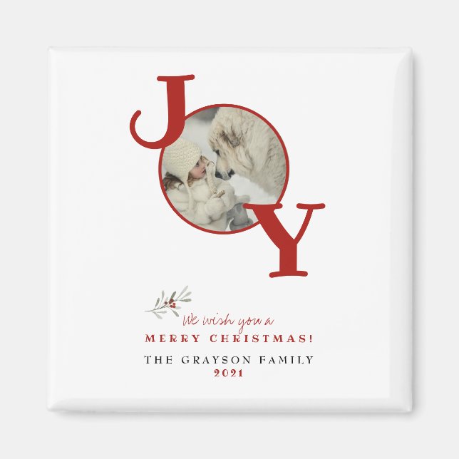 Imán Fun Merry Christmas Joy Photo Holiday Card (Frente)