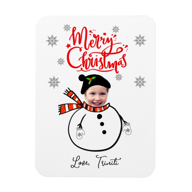 Imán Fun Personalizado Face Foto de Snowman Feliz Navid (Vertical)