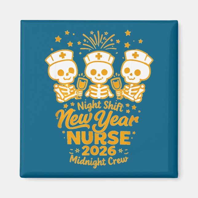 Imán Fun Skeleton Er Icu Nurse Night Shift Crew New Yea (Frente)
