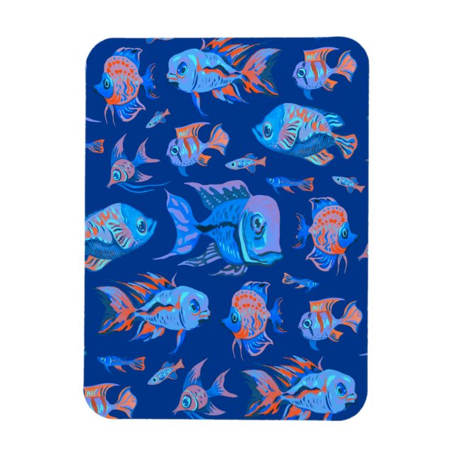 Imán Fun tropical fishes on blue (Vertical)