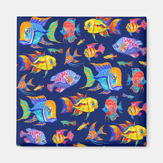 Imán Fun tropical fishes on dark blue (Frente)