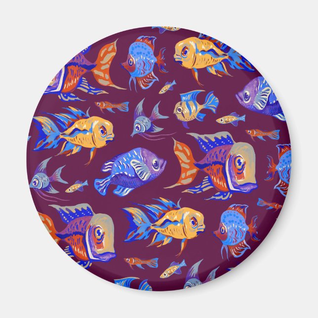 Imán Fun tropical fishes on dark purple (Frente)
