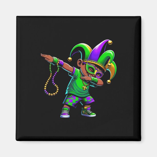 Imán Fundido niño Dabbing Mardi Gras Desfile de Carnava (Frente)