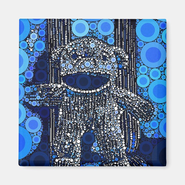 Imán Funky Blue Sock Monkey Circulos Burbujas Pop Art (Frente)