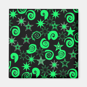 Imán Funky Lime Green Stars Swirls Fun Pattern