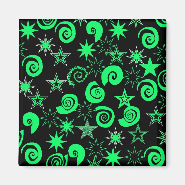 Imán Funky Lime Green Stars Swirls Fun Pattern (Frente)