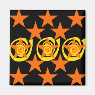 Imán Funky Naranja y Black Stars Swirls Pattern