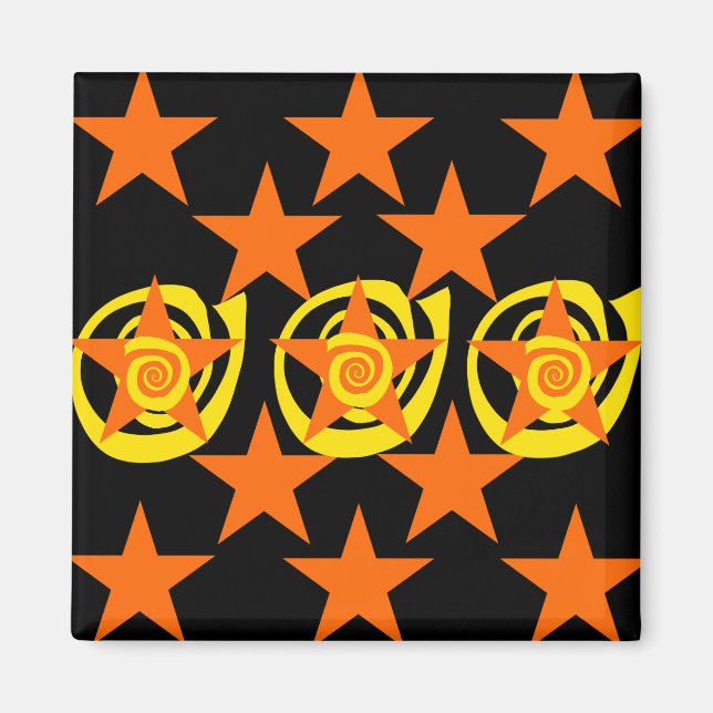 Imán Funky Naranja y Black Stars Swirls Pattern (Frente)