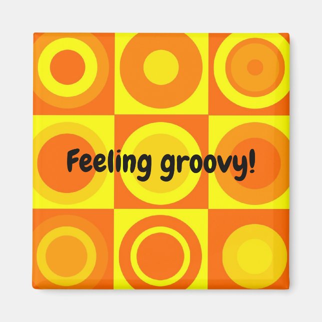 Imán Funky Retro Naranja Círculos Amarillos (Frente)
