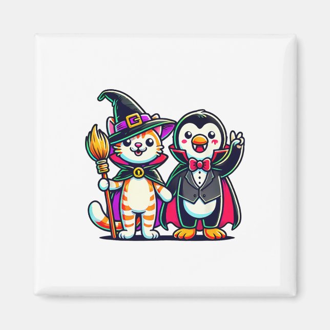 Imán Funn de felina de felina pingüino de Halloween (Frente)