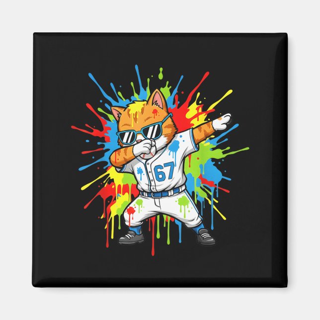 Imán Funny 67 Baseball Dabbing Cat 6 7 Dripng Ice Cream (Frente)