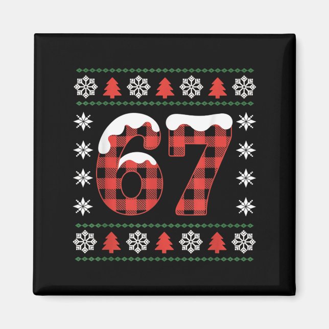 Imán Funny 67 Buffalo Plaid Christmas Snow Ugly Sweater (Frente)