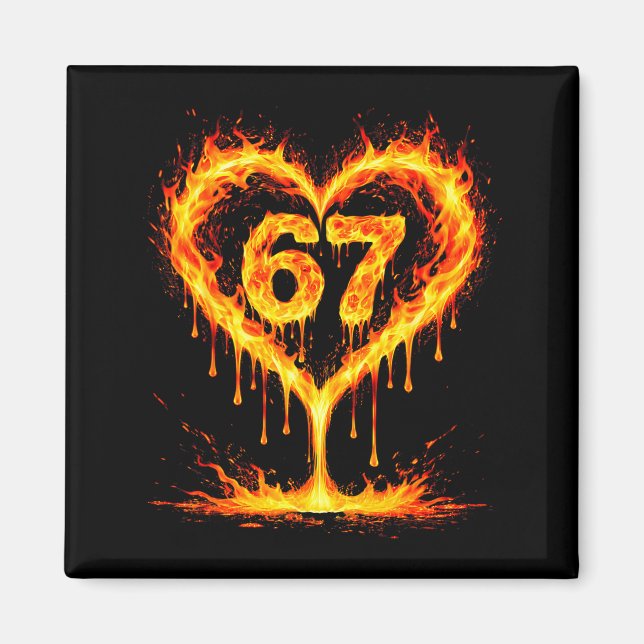 Imán Funny 67 Flames Heart Love Six Seven Meme Celebrat (Frente)