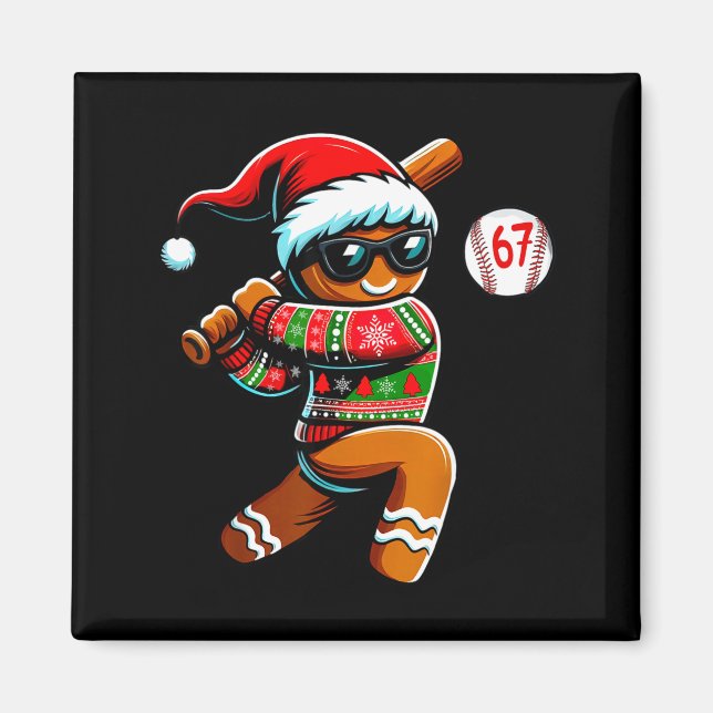 Imán Funny 67 Gingerbread Man Playing Baseball Christma (Frente)