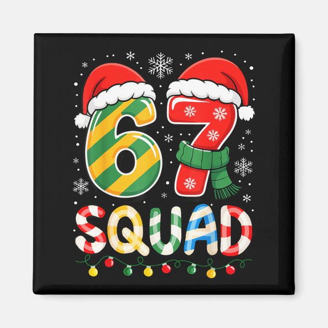 Imán Funny 67 Squad Candy Cane Santa Hat Christmas Men  (Frente)