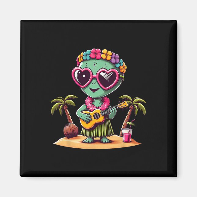 Imán Funny Alien Hawaiian Costume Kids Summer Vacation  (Frente)