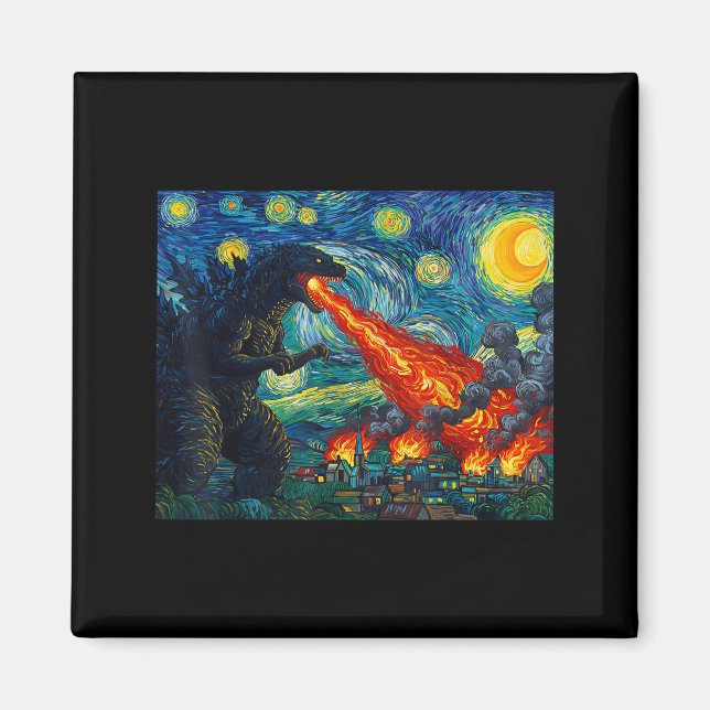 Imán Funny Art Japanese Monster Kaiju In Van Gogh Starr (Frente)