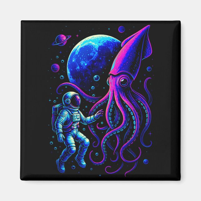 Imán Funny Astronaut And Squid In Underwater Space With (Frente)
