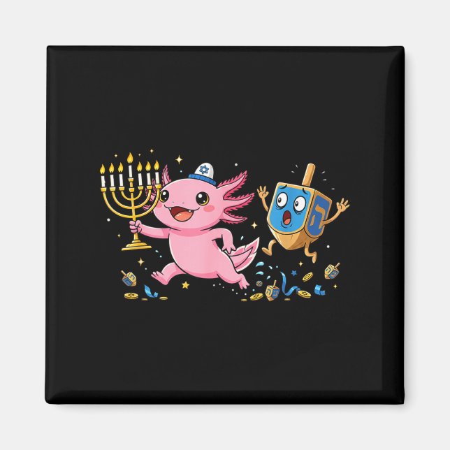 Imán Funny Axolotl Dreidel Menorah Hanukkah Kids Womens (Frente)