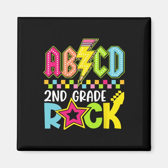 Imán Funny Back To School Lightning Bolt 2nd Grade Rock (Frente)