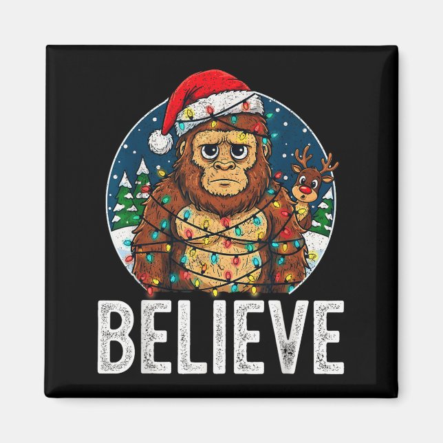 Imán Funny Bigfoot Believe Christmas Sasquatch Santa Fo (Frente)