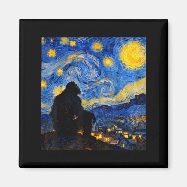 Imán Funny Bigfoot Graphic Van Gogh Style Sasquatch Sta (Frente)