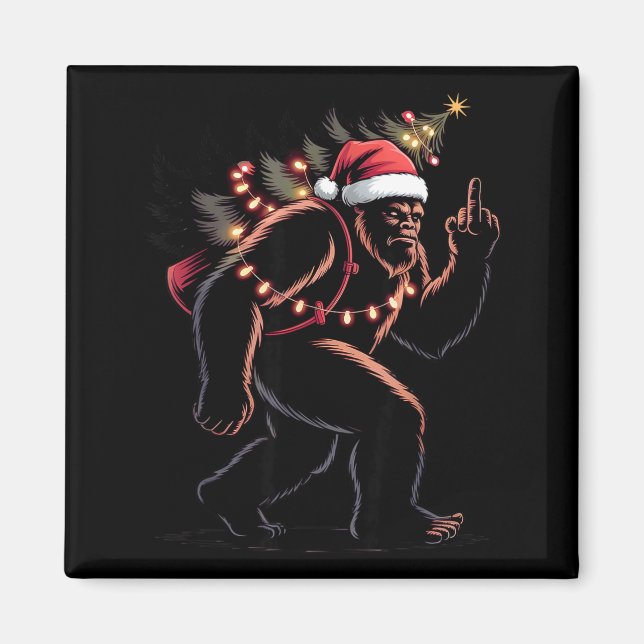 Imán Funny Bigfoot Middle Finger Christmas Sasquatch An (Frente)