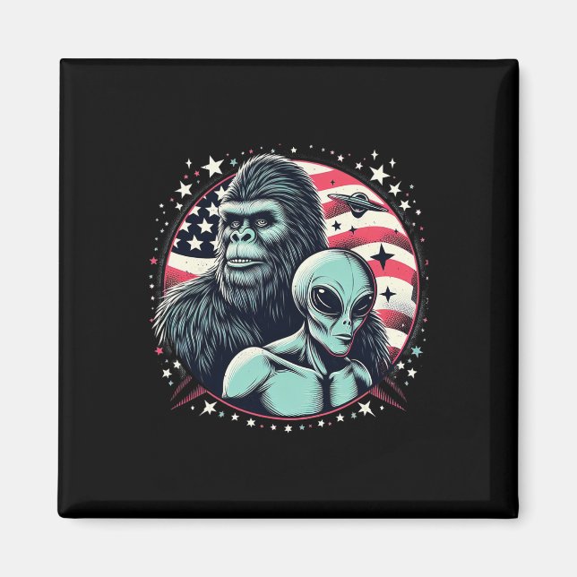 Imán Funny Bigfoot Sasquatch Alien Amp Bigfoot Bandera  (Frente)