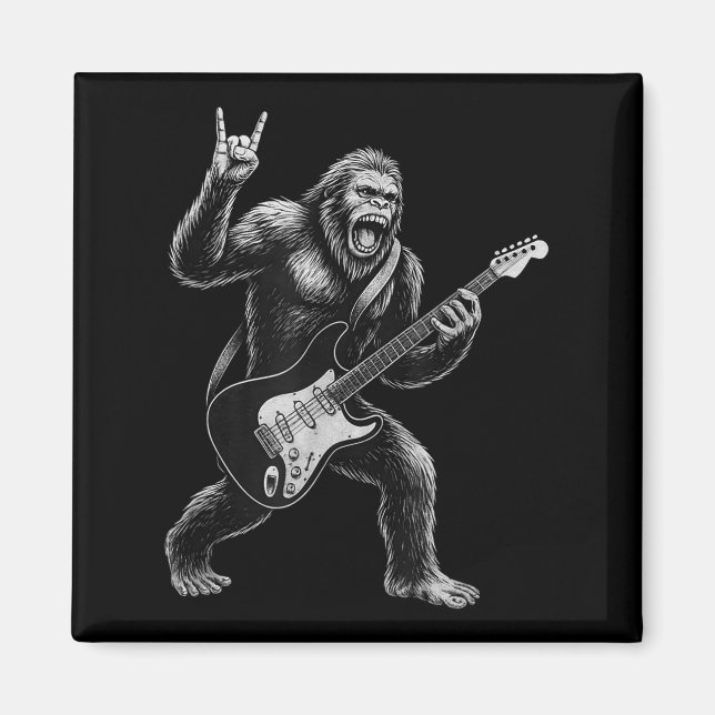 Imán Funny Bigfoot Sasquatch Tocando Guitarra, Rock Y R (Frente)