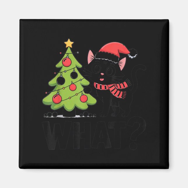 Imán Funny Black Ca Pushing Christmas Tree Over Cat Wha (Frente)