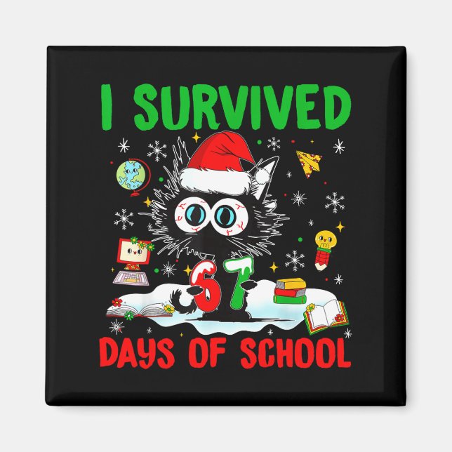 Imán Funny Black Cat Christmas I Survived 67 Days Of Sc (Frente)