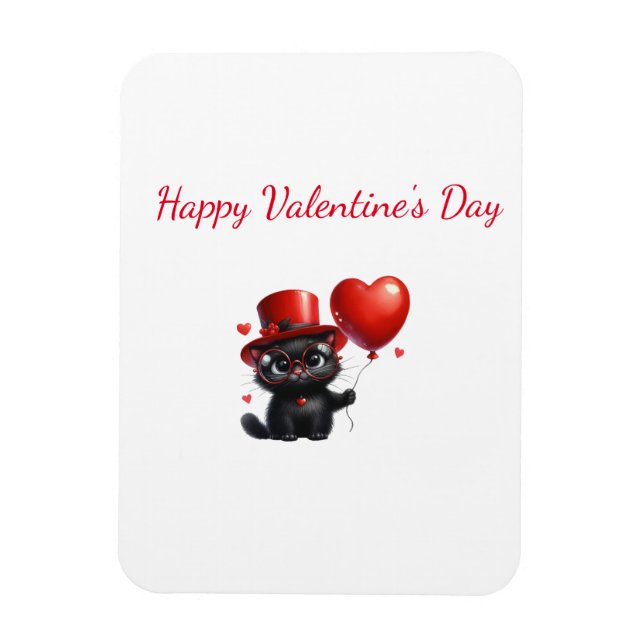Imán Funny Black Cat With Balloons Valentine's Day (Vertical)