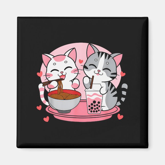 Imán Funny Boba Ramen Cats Kawaii Anime Japan Cute Neko (Frente)