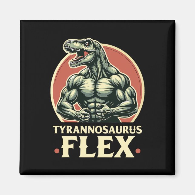 Imán Funny Bodybuilder Tyrannosaurus Flex Gym T-rex Din (Frente)
