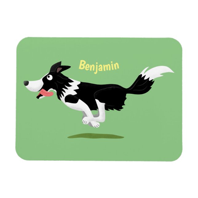 Imán Funny Border Collie perro corriendo personalizado (Horizontal)