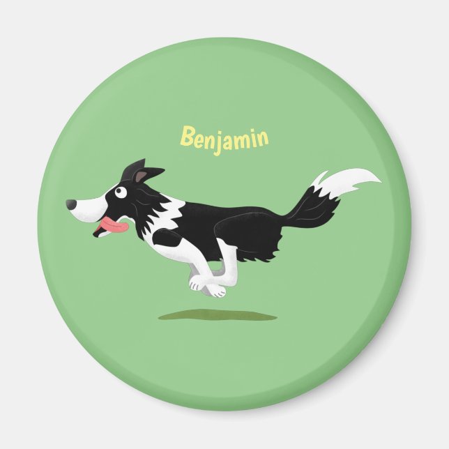Imán Funny Border Collie perro corriendo personalizado (Frente)