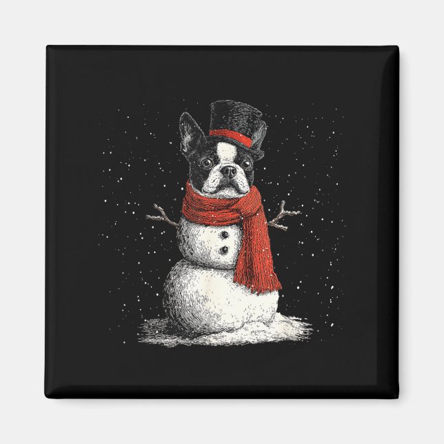 Imán Funny Boston Terrier Dog Christmas Snowman Xmas Pa (Frente)